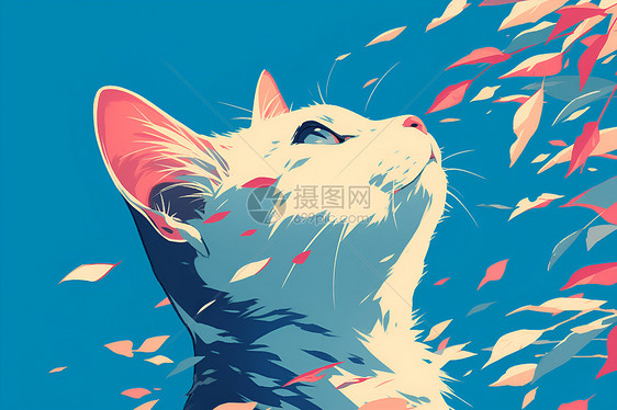 猫咪仰望空中图片