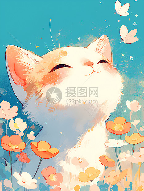 花海中嬉戏的猫咪图片