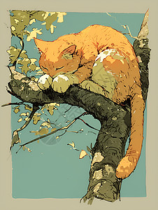 树枝上的黄猫图片