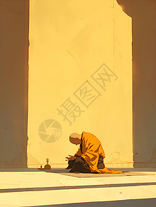阳光下的静修僧人图片