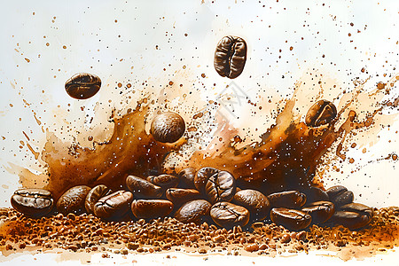 喷溅粉末艺术背景咖啡豆磨成粉末插画