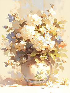 充满白花的花瓶图片
