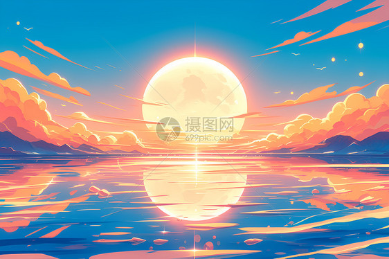 夕阳下的河流图片