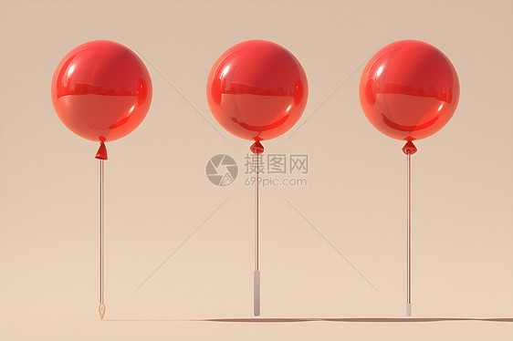 三个红色气球图片