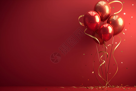 节日装饰彩条悬浮的红色气球背景