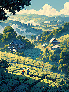 茶田里的农民图片