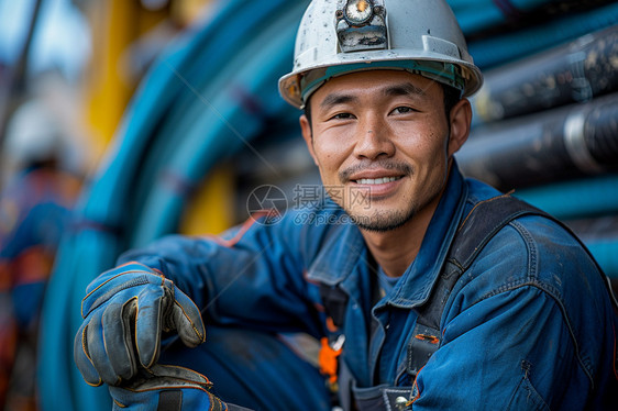微笑的中年工人图片
