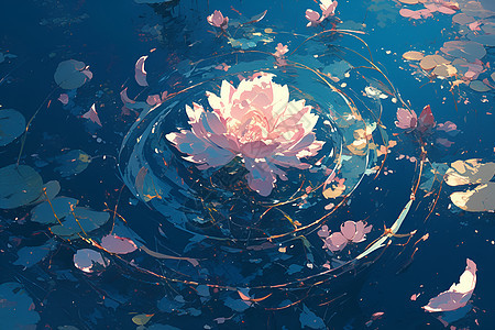 池塘中的花朵图片