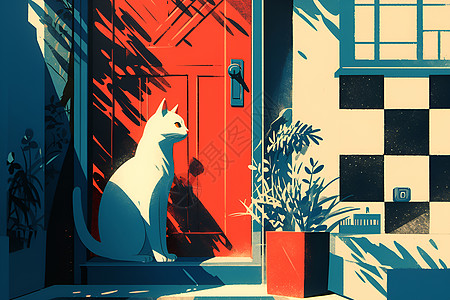 彩色家居中的猫咪图片