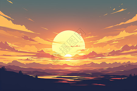 夕阳时的山脉风景图片