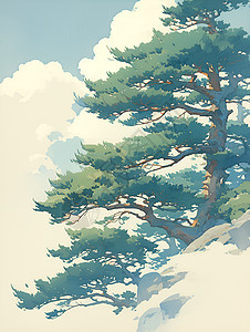 绘画的松柏树木插画图片