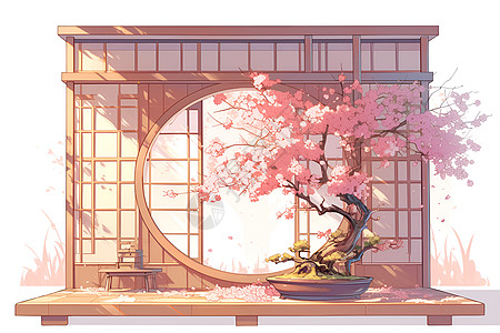 花盆中的桃花树图片