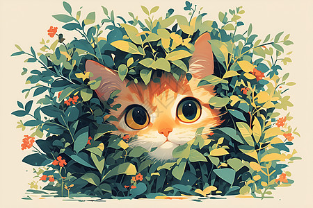 花丛背后的猫咪图片