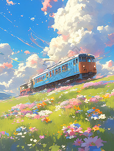 火车穿越花田图片