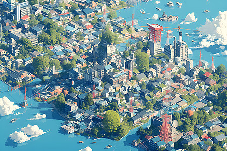 海湾里的繁华城市背景图片