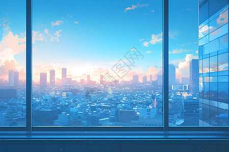 玻璃窗外的城市背景图片