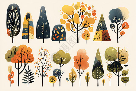 多彩树林插图图片