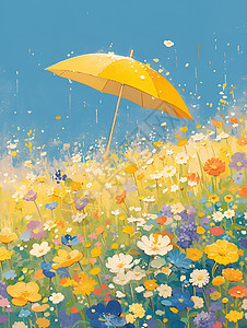 花田中的彩色雨伞图片