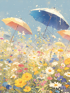 万千野花中的三把伞图片
