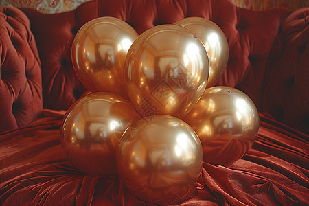 沙发上的一束金色气球图片