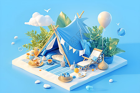 蓝色露营帐篷图片