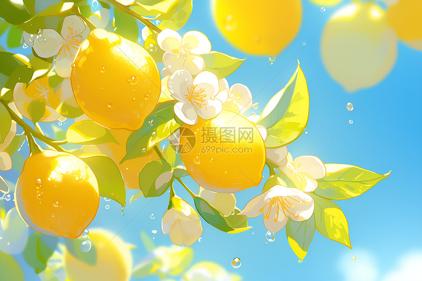 树上的黄色柠檬图片