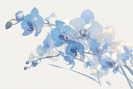 蓝色兰花的唯美插画图片