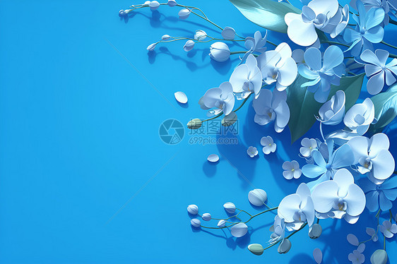 蓝色背景上的花瓣图片