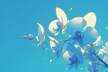 蓝色清新蓝色背景上的兰花插画