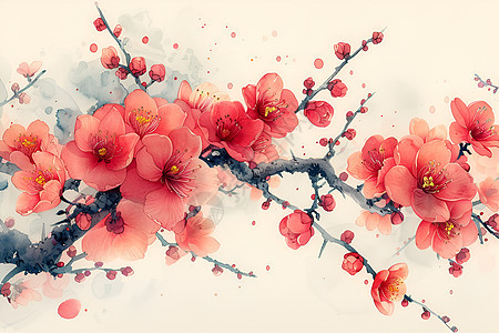 水墨画中的桃花枝图片