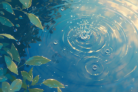 池塘上的雨滴图片
