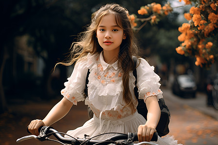 女孩骑着自行车图片