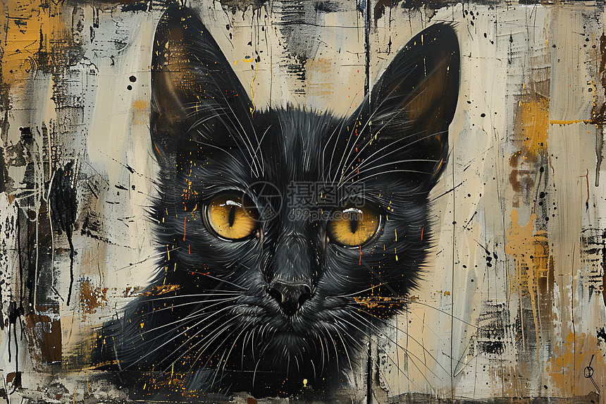 黑猫的绘画图片
