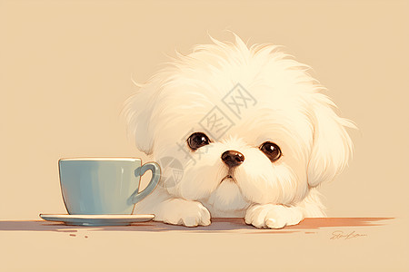 狗狗品味咖啡的时刻图片