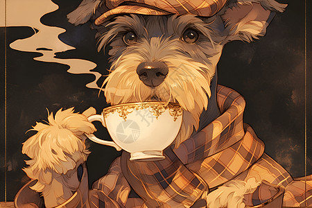 小狗品味咖啡图片