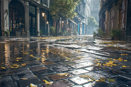 雨中静谧街道图片