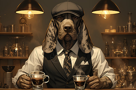 咖啡爱好者狗展示他的卓越品味和绅士风度图片