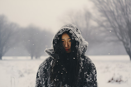 站在巨人肩膀上女子站在雪地中背景