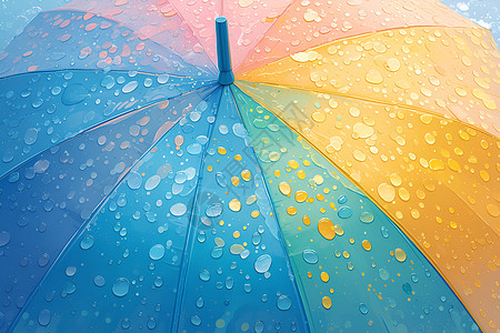 彩伞上的雨滴图片