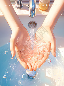 水槽自然光线下洗手插画