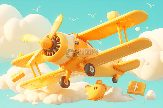 卡通黄色小飞机图片