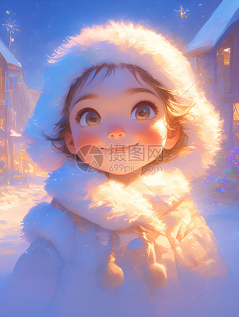 雪地仙境中的小女孩图片