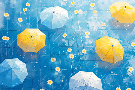 五彩斑斓的雨伞插画