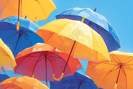 彩色伞在雨天的街头图片