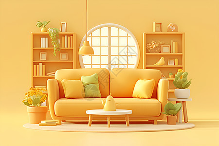 阳光明媚的客厅简约沙发图片