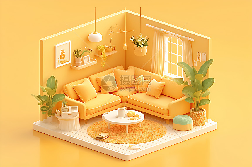 简约黄色客厅设计图片