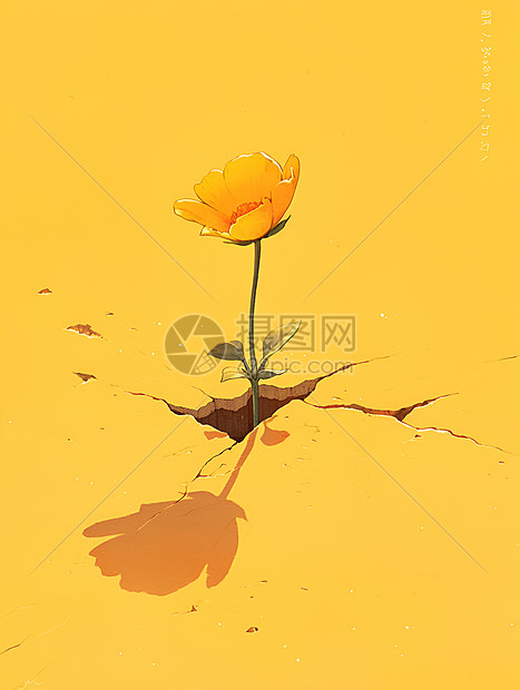 破裂上的一朵黄花图片