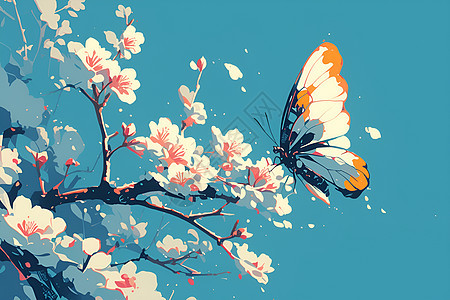 花枝上飘落的蝴蝶图片