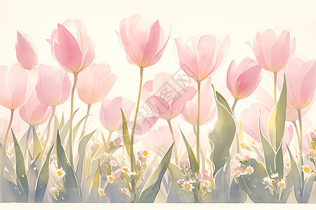 粉色郁金香在明亮的背景下图片