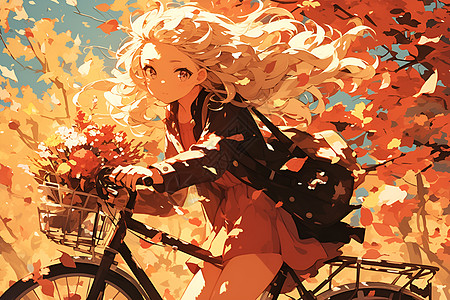 骑单车的少女背景图片
